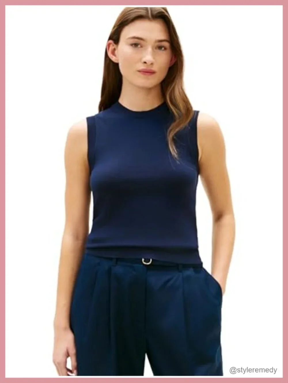 Sleeveless Cotton Crew Neck Sweater Vest Knit Top
